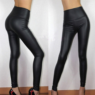 Foreign trade wholesale Europe and the United States new large size long feet imitation leather pants punk high waist Matt imitation leather leggings