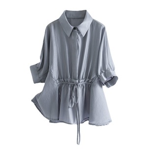 2023 Summer Tencel breathable smooth loose shirt collar short sleeve top 7887