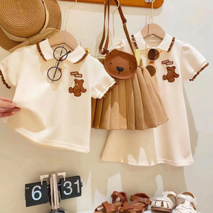 Girl's Dress Summer New Baby's Skirt Short-sleeved T-shirt Skirt Children's Half-sleeved Top Two-piece Fashionable Set
