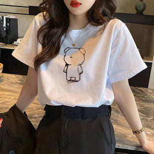 Cotton Bear Short-sleeved T-shirt Women's Summer 2025 New Harajuku Style Design Sense Niche White Half-sleeved Bear T-shirt