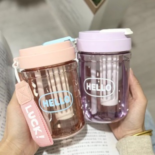 Water Cup 2024 New Female Summer Office Student Straight Drink Cup Men's Bubble Cup Straight Drink Cup Double Drink