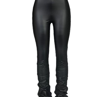 European and American Cross-border Women's Clothing Amazon 2021 Independent Station recommend Solid Color Sexy PU Leather Pleated Casual Pants INS