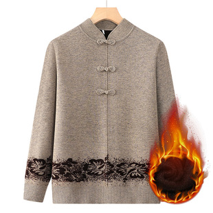 Middle-aged mother foreign-style Chinese-style warm sweater for middle-aged and elderly women's grandmother autumn and winter bottoming shirt fleece-lined thick top