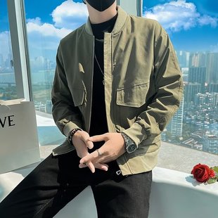 Men's New Jacket 2024 Spring and Autumn Baseball Collar Fashionable Work Jacket Men's Korean Casual Collar Top