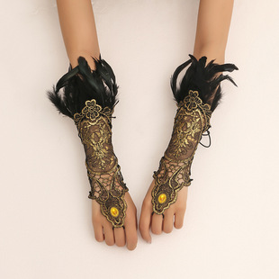 Halloween dark feather cuff jewelry European and American style Gothic performance props bracelet lace gloves bracelet cross-border