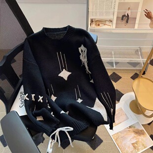 2024 New Knitted European Style Design Sense Sweater Long Sleeve Men's and Women's Sweater Autumn and Winter Loose Fashionable Texturous Outer