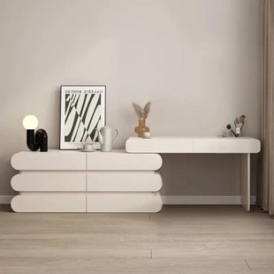 Light Luxury Cream Style Solid Wood Dressing Table Bucket Cabinet Storage Cabinet Modern Simple Retractable Corner Makeup Table Integrated