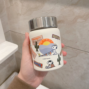 2024 new braised beaker silver ear soup student ceramic liner portable mini Snoopy mug high color value