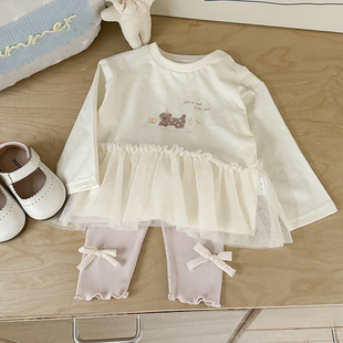 Girls' Coat 2025 New Spring Dress Western Style Doll Shirt Baby Baby Leggings for Going Out Two-Piece Set Class A