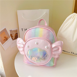 Foreign-style Princess Travel Backpack Girls School Bag Children's Small Bag Cute Little Girl PU Wings Backpack