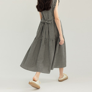 Girls' Summer Fresh Style Plaid dress New Style Middle and Large Children's French Style Shirt Skirt Waisted Western Style Cake Long Dress