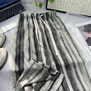 Women's Loose Casual Pants with High Waist Tie-Dye Ink and Wash 2025 Summer Thin Sag Straight Sunscreen Wide-Leg Pants