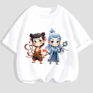 Children's Summer Short-sleeved T-shirt for Boys and Girls Jacket Which Ao Bing Second-dimensional National Tide Animation IP Same Children's Wear Batch