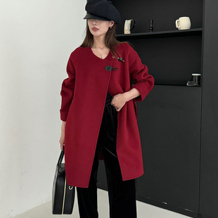 [Ben Chu] Advanced Temperament Cashmere Coat Long 24 Fall/Winter Small Slim Loose Wool Coat