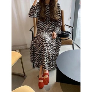 2024 New Spring Chanxiangfeng Long Sleeve Floral Fried Street Elegant Chiffon Dress Black Slimming Women's Dress