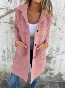 2024 autumn and winter Amazon cross-border new women's solid color lapel pocket cardigan single-breasted long coat