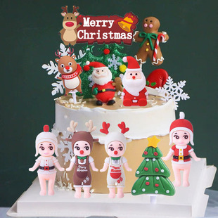 Christmas soft glue Santa Claus elk Christmas tree decoration plug-in baking dessert table cake dress up ornaments