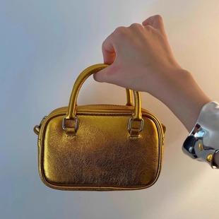 2023 New Internet celebrity style fashion Golden bowling small square bag casual cute mini portable messenger bag for women