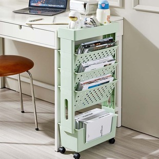 Desk Side Movable Student Bookshelf Large Capacity Storage Rack Multi-function Multi-layer Book Storage Rack with Wheels