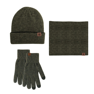 Winter Adult Women's Hat, Neck Scarf and Gloves Three-piece Set Cross-border Knitted Brushed Touch Screen Gloves Outdoor Warm Set