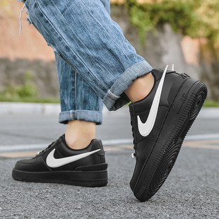 Air Force One black men's shoes black and white hook low fleece-lined cotton shoes aj black warrior af1 women's board shoes autumn and winter