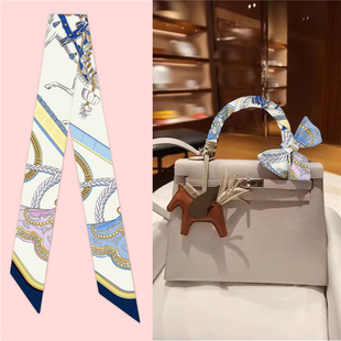 2024 new Korean version of the small long scarf fashion Joker printed marathon silk scarf long belt hair band manufacturers on behalf of the hair