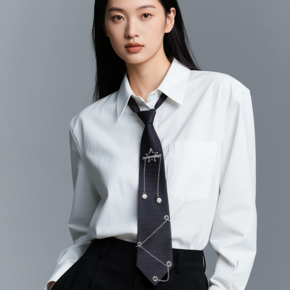 Popular Star Chain Black Tie-Free Jk Women's Casual Party College Style