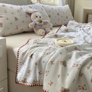 2025 New Wrinkle Yarn Summer Quilt Four-piece Air-conditioning Quilt Student Dormitory Single Thin Quilt Summer Cool Quilt Machine Washable