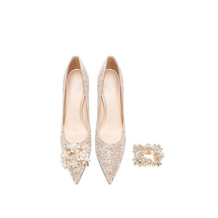 Thick-heeled wedding shoes Hesu wedding dress two-wear high heels crystal plus size not tired feet wedding bride shoes women 2025 new