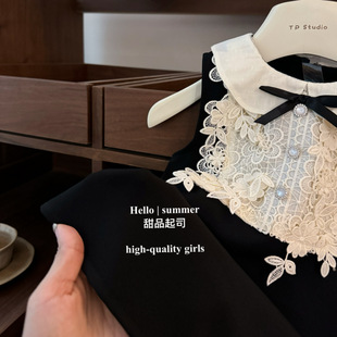 [dessert cheese] Hepburn little black dress! French Style Baby Girl's High Set Daughter Dress Doll Collar Birthday Vest