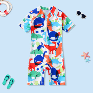 Children's Swimwear Long-sleeved New One-piece Small and Medium-sized Children's Baby Boys and Girls Cute Baby Printed Sunscreen Swimwear