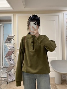 guangzhou thirteen lines of high end women's! Ao-grain Fleece Half-high Collar Snaps Sweat Women's Autumn and Winter Loose Thickened Top