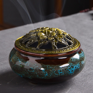 Incense burner household ceramic incense burner indoor incense incense line incense sandalwood three-legged creative tea ceremony incense burner factory wholesale