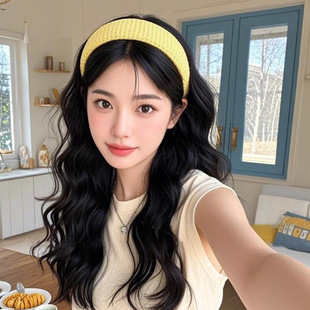 Light Yellow Spring and Summer New Headband Daily Commuting High Cranial Top Head Hoop Wide Side Wash Face Pressed Hair Stamp Net Red Hair Bundle