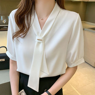 Summer Women's Chiffon Shirt Work Clothing Women's Summer Clothing 2024 New Trendy Short-sleeved Tops Professional White Shirt