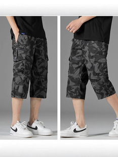 Foreign trade wholesale men's summer multi-pocket work shorts outdoor plus size cropped pants men's straight loose casual pants