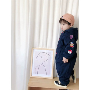 Children's Red Body Clothes Baby Winter Clothes for Boys and Girls Baby Thickened Hooded Embroidered Climbing Clothes Cotton-padded Ski Suit Mi
