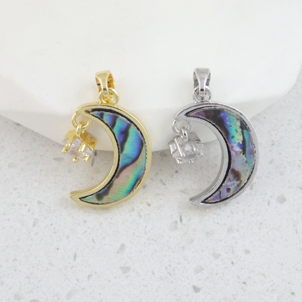 Color-preserving 18k Copper Gold-plated Shell Moon Pendant Fashion Simple DIY Necklace Pendant High-grade Temperament Single Pendant Batch