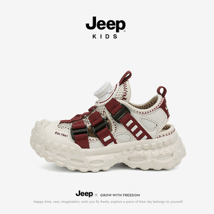 Детские сандалии Jeep, дышащая обувь для папы с вырезами, черная универсальная повседневная обувь для мальчиков, уличная повседневная походная обувь