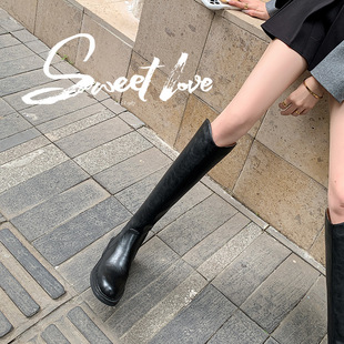Zijin's home ~ Chenghua Avenue! Long Straight ~ Tall Boots Women's V-Mouth Knee-High Boots Straight Knight Boots