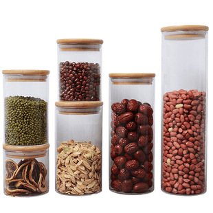 Factory Direct Supply Glass Sealed Jar Kitchen Storage Jar Tea Jar Wooden Lid High Borosilicate Glass Jar Sealed Storage Jar