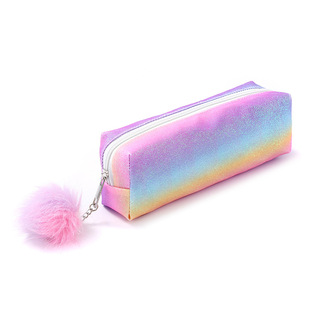 New Cross-border Spot Rainbow Glitter Pen Bag Shiny Pencil Bag Student Stationery Storage Pencil Bag Cosmetic Bag