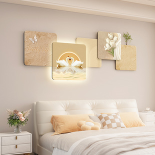 New Cream Style Bedroom LED Luminous Decorative Painting Art Mural Stone Lairan Sandstone Advanced Sense Bedside Hanging Painting