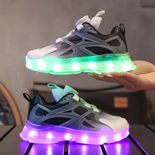 Rechargeable luminous shoes colorful children's light shoes boys and girls with light shoes rotating button flashing light sneaker