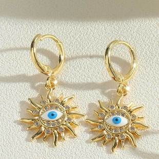 European and American hot-selling tassel geometric sun moon earrings exaggerated personality eyelashes round punishment personality design jewelry for women