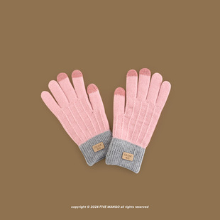 Winter Men's and Women's Warm Jacquard Labeling Knitted Gloves Cashmere Touch Screen fleece-lined Thickened Cycling Finger Cover