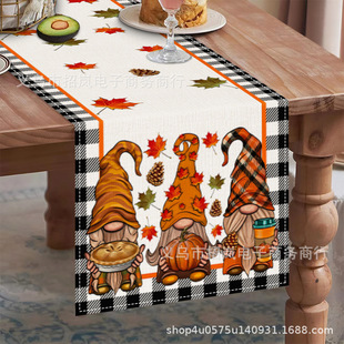 Cross-border New Autumn Table Runner Linen Printing Kitchen Restaurant Insulation Anti-fouling Decoration Cat Pumpkin Pattern Tablecloth