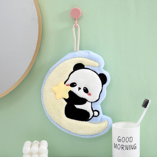 Double-layer Cartoon Hanging Panda Style Hand Towel Absorbent Quick-drying Children's Handkerchief Kitchen Bathroom Wash Rag