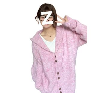 Soft Waxy Gentle Hooded Sweater Women's Korean Style Autumn and Winter Lazy Style Thickened Hooded Knitted Cardigan Loose Top Jacket