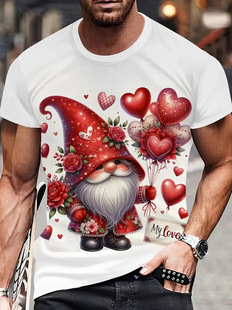 European and American Summer New Valentine's Day Love Pattern Round Neck Short Sleeve Top 2025 Cross-border Casual T-shirt Men's Wear